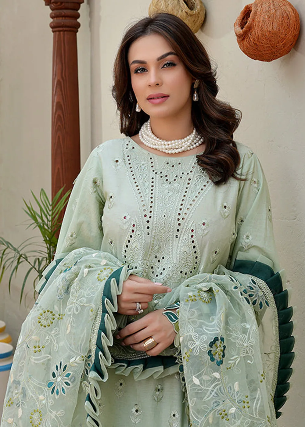 Green Lawn Dress - Bahaar Luxury Lawn '23 by Mariyam's - Amani B-1011