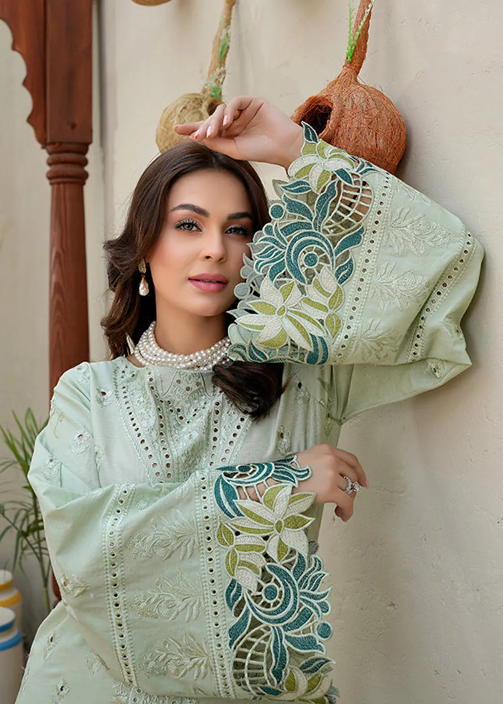 Green Lawn Dress - Bahaar Luxury Lawn '23 by Mariyam's - Amani B-1011