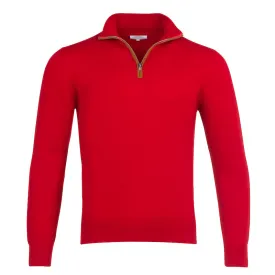 Half Zip With Leather Trim in Papavero Red