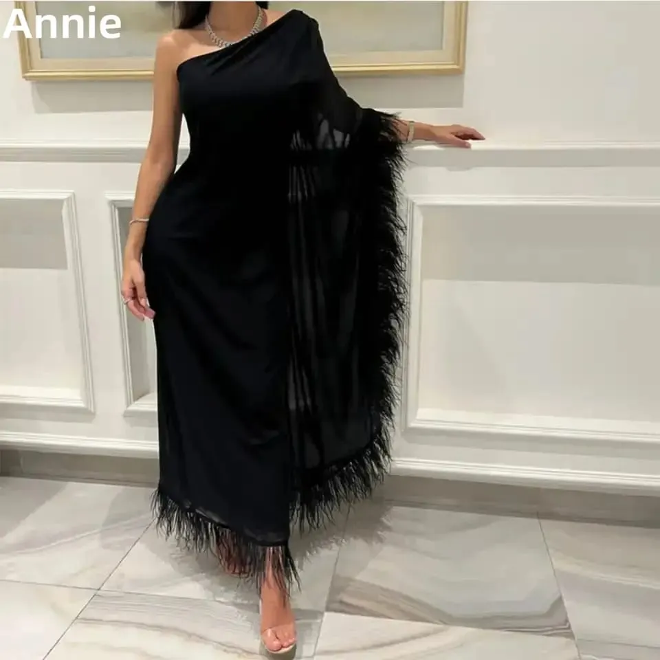 Handmade Gorgeous Feathers Prom Dresses Black Luxury Evening Dress Mermaid Elegant Ladies Party Dinner 3XL 070569608