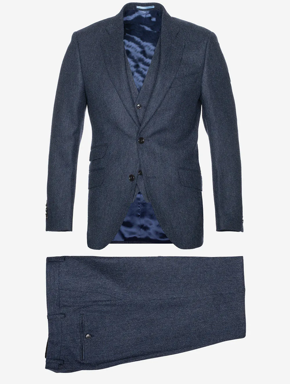 Herringbone 3 piece Wool Suit Blue