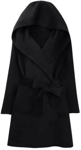 Hooded Cashmere & Wool Wrap Coat in Black or Grey