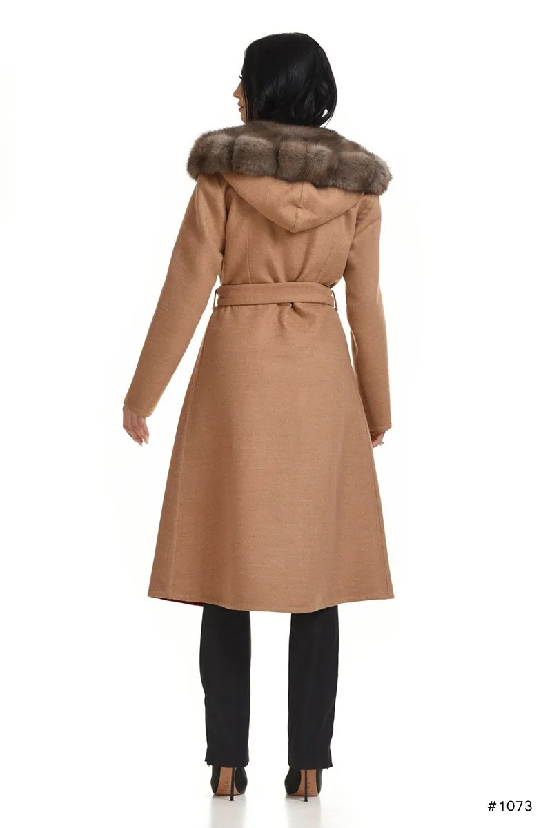 Hooded Loro Piana cashmere coat with sable