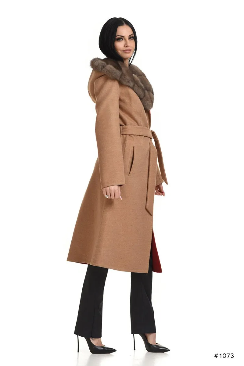 Hooded Loro Piana cashmere coat with sable