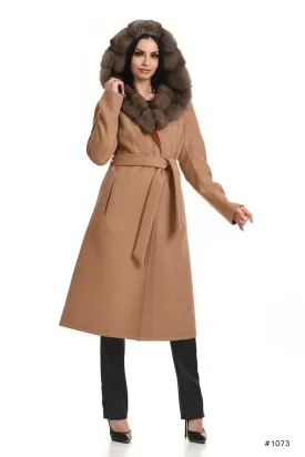 Hooded Loro Piana cashmere coat with sable