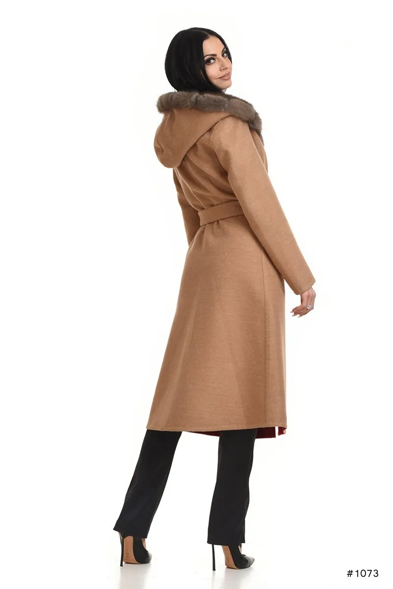 Hooded Loro Piana cashmere coat with sable