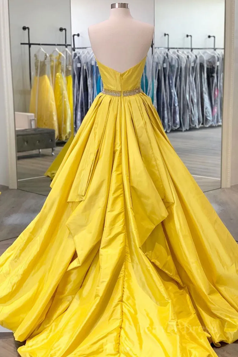 kamahe Simple yellow satin long prom dress yellow evening dress