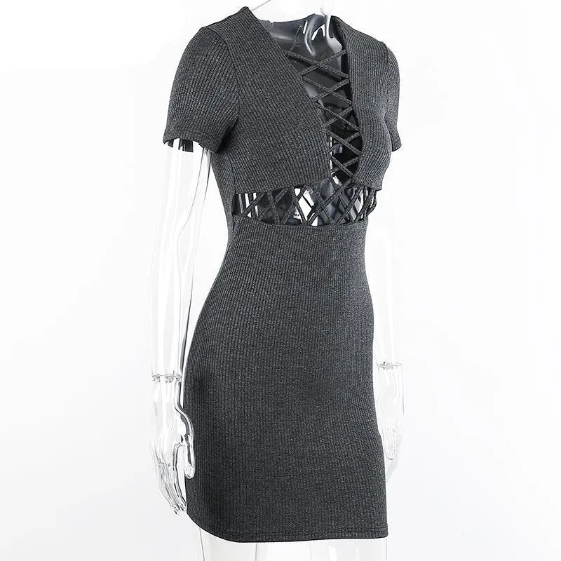 Knitted Sexy Lace Up Bodycon Dress