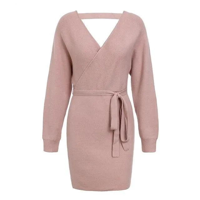 Knitted Wrap Vintage Long Sleeve Winter Dress