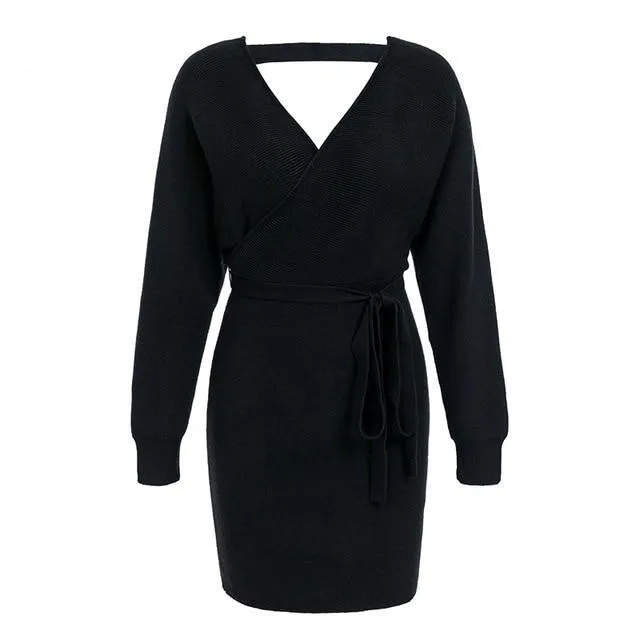 Knitted Wrap Vintage Long Sleeve Winter Dress