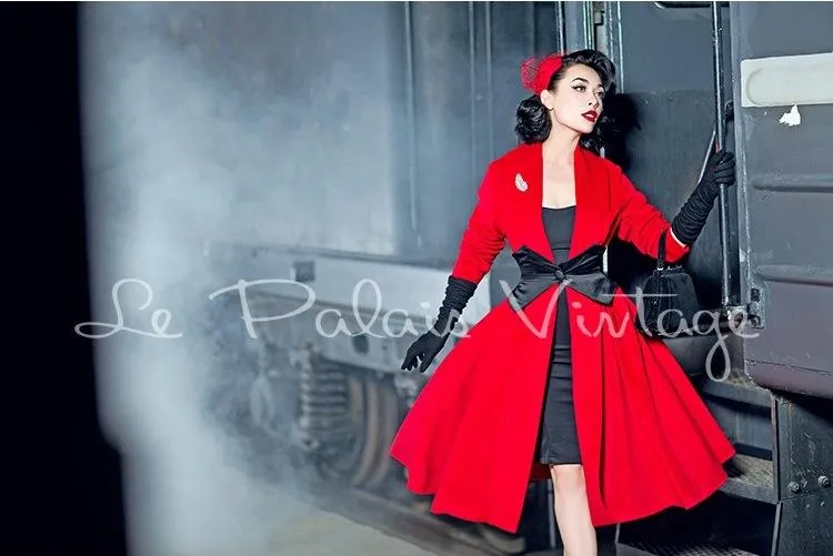 Le Palais vintage Elegant Limited big red cashmere loose coat- Quita