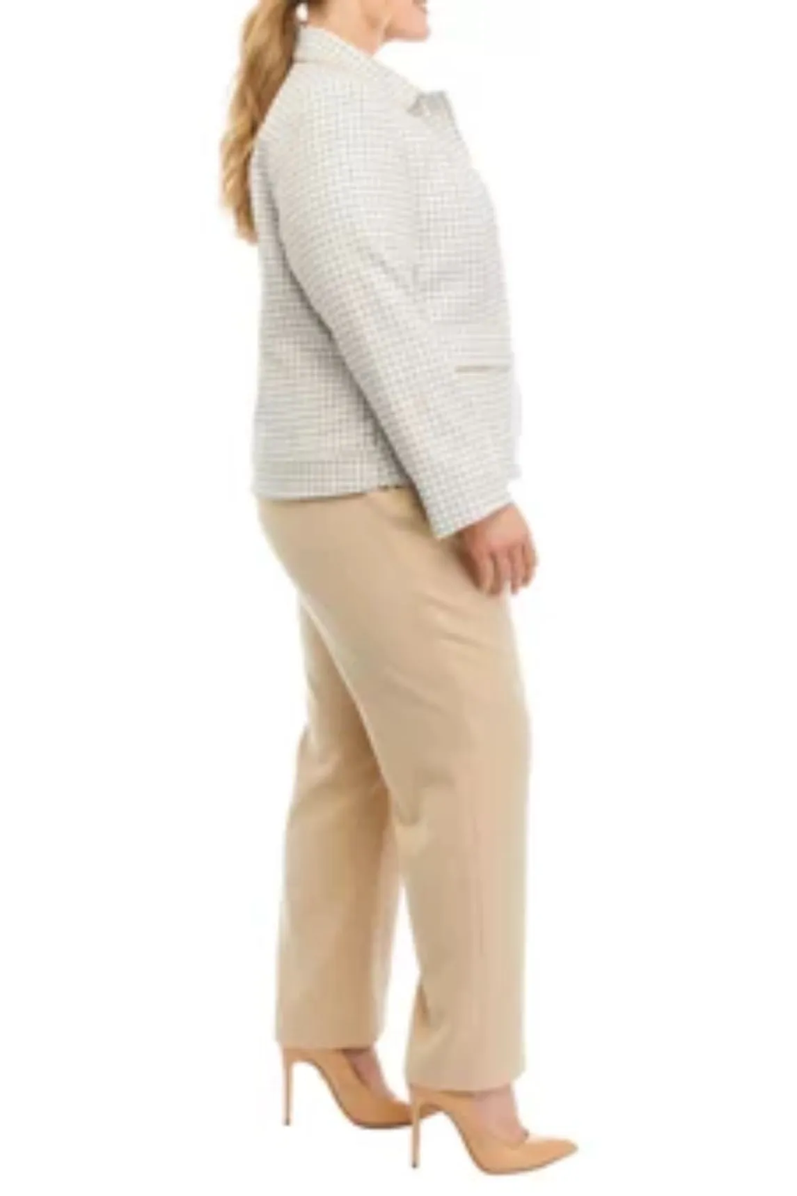 Le Suit Plus Size Plaid Five Button Jacket and Slim Pant Set