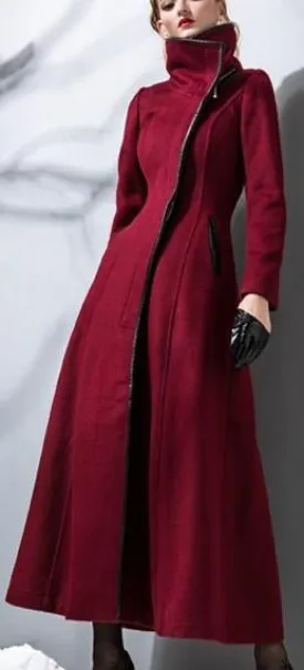 Long Cashmere & Wool Coat - (Red, Blue, Beige, Multi)