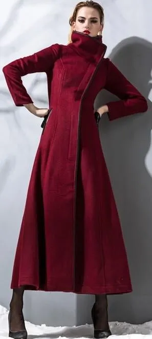 Long Cashmere & Wool Coat - (Red, Blue, Beige, Multi)