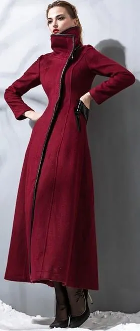 Long Cashmere & Wool Coat - (Red, Blue, Beige, Multi)