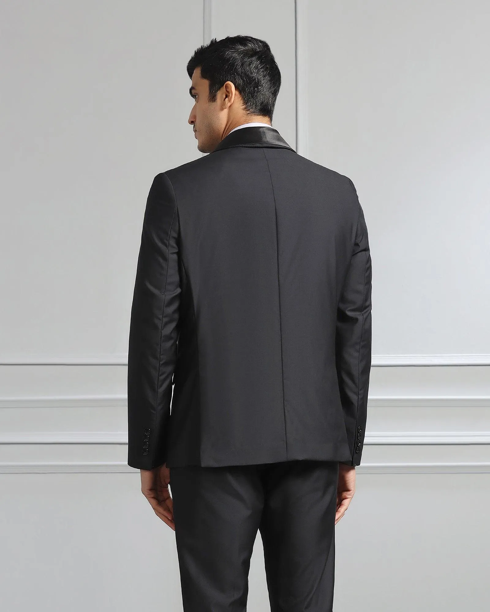 Luxe Three Piece Black Solid Formal Suit - Meriner