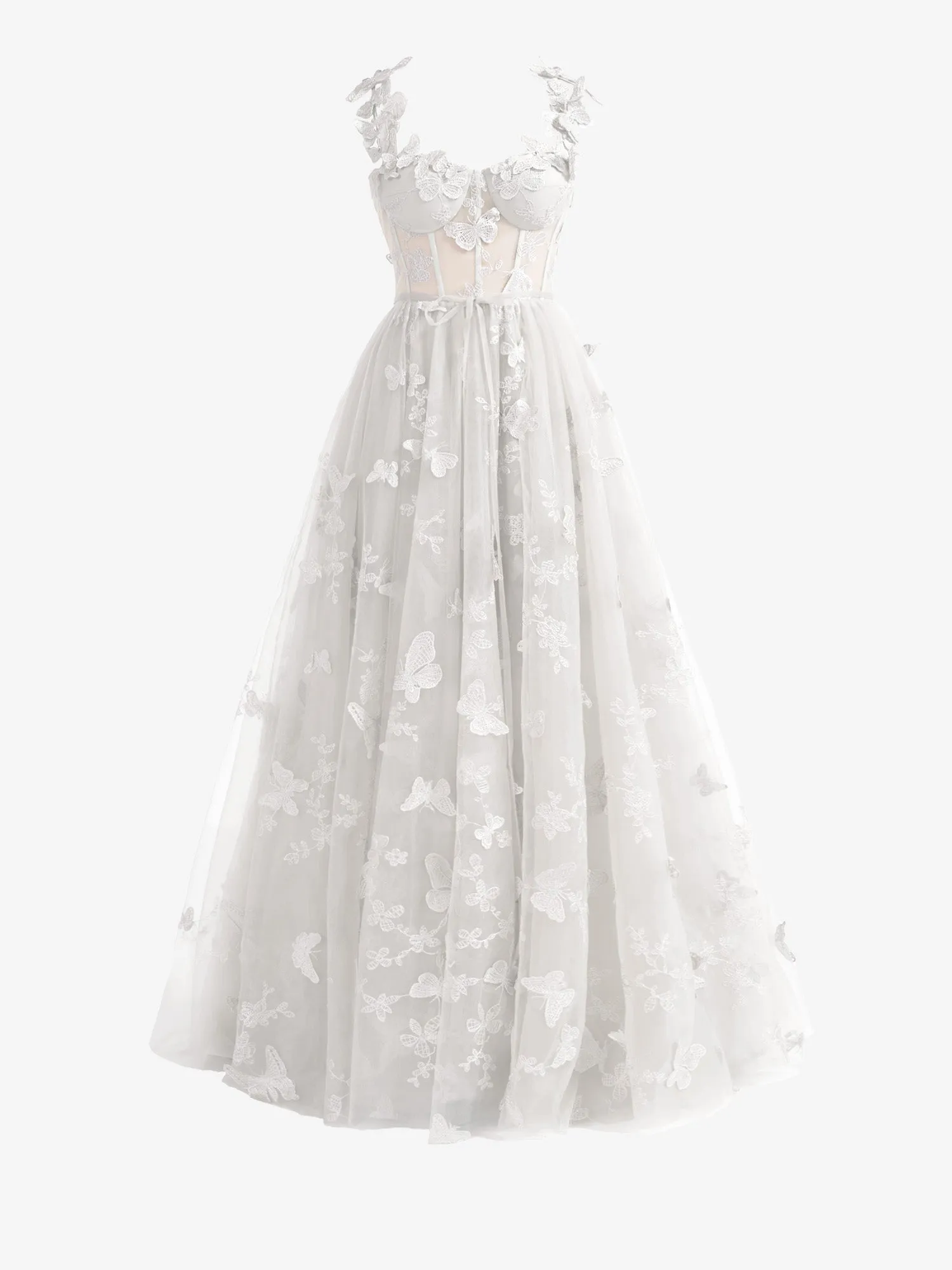 Lydia | White A-line Butterfly Lace Lilac Corset Prom Dress with Slit