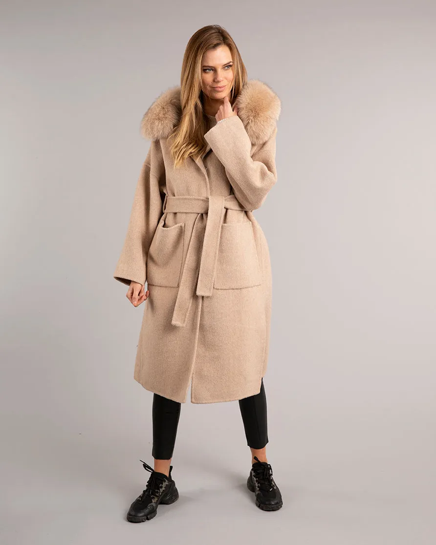 Megan Short Wrap Belt Coat Taupe