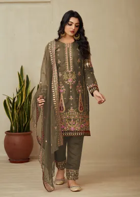 Mehndi Green Organza Embroidered Traditional Salwar Kameez