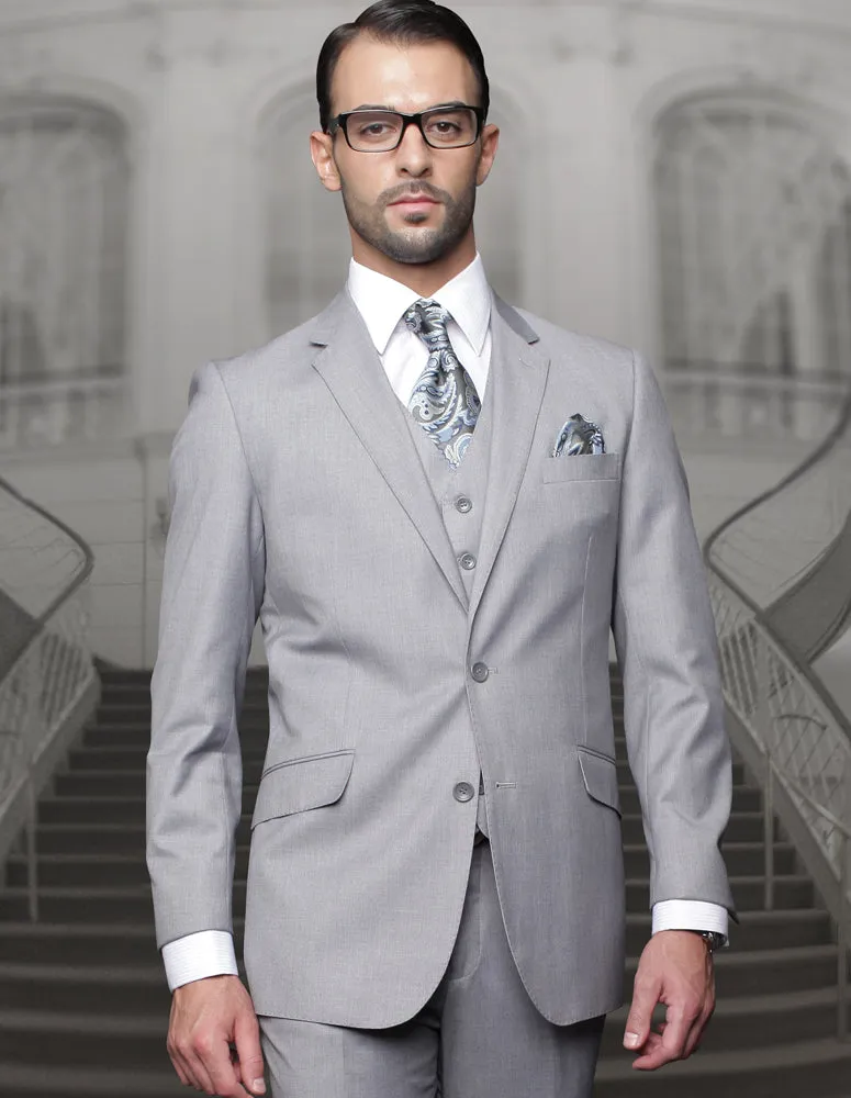 Mens Classic Fit Pleated Pant 2 Button Wool Suit in Grey