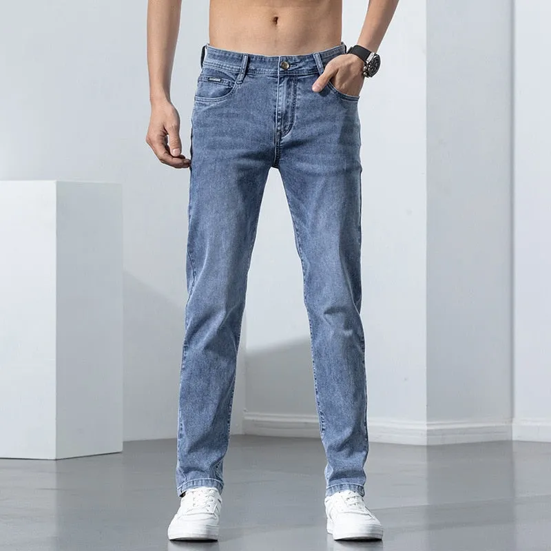 Men's High Quality Elastic Slim Jeans Business Casual Classic Spring And Summer Pants - MJN0056