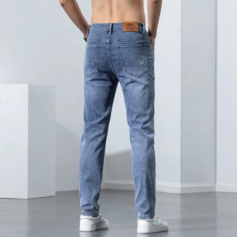 Men's High Quality Elastic Slim Jeans Business Casual Classic Spring And Summer Pants - MJN0056