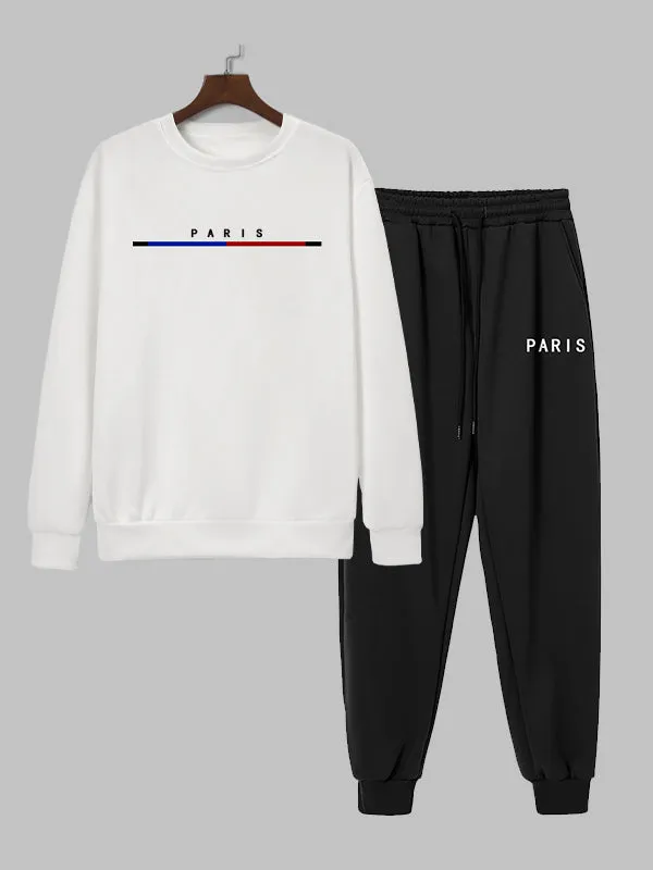 Men's "PARIS" letter print fleece casual sports set