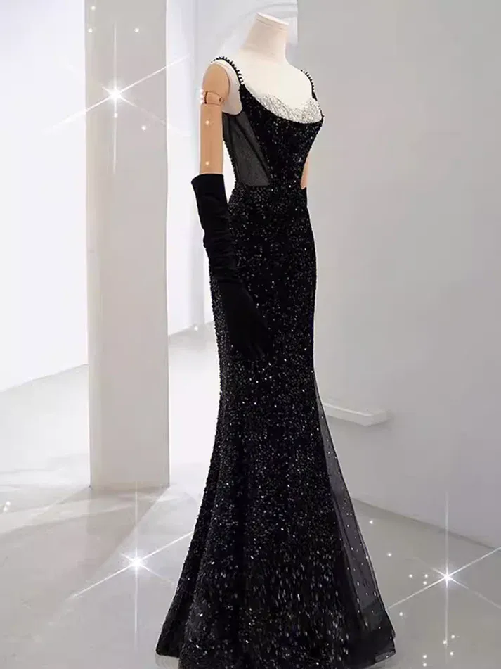 Mermaid Long Prom Dress New Arrival Sexy Black Slit Evening Dress