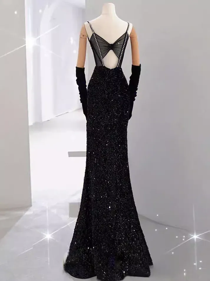 Mermaid Long Prom Dress New Arrival Sexy Black Slit Evening Dress