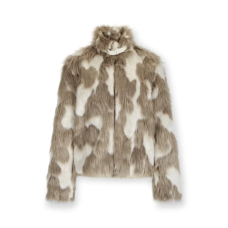 Mottled Eco-friendly Brown Rabbit Fur Coat