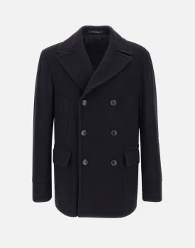 Navy Blue Wool Cashmere Blend Coat