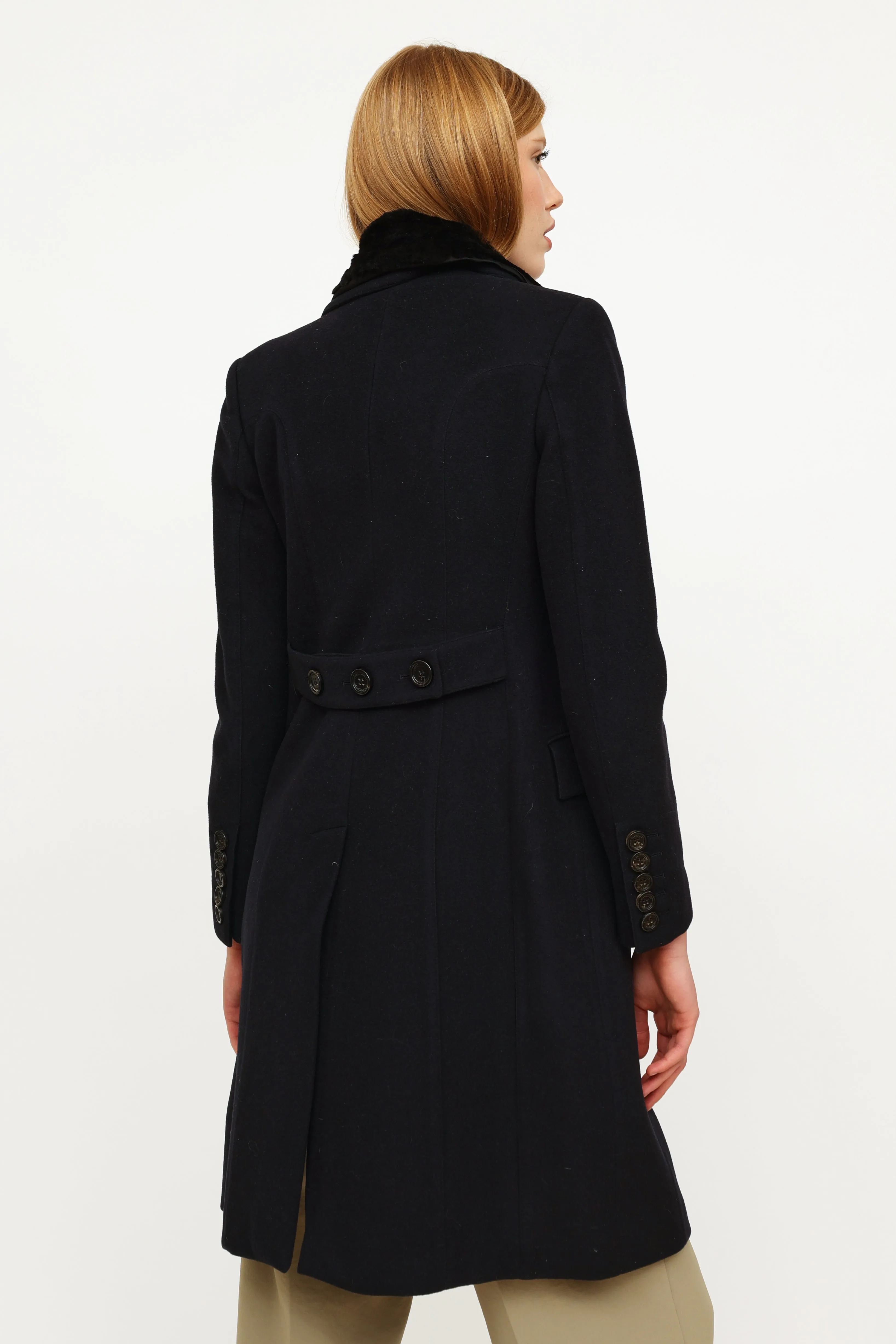 Navy Wool Cashmere Trench Coat