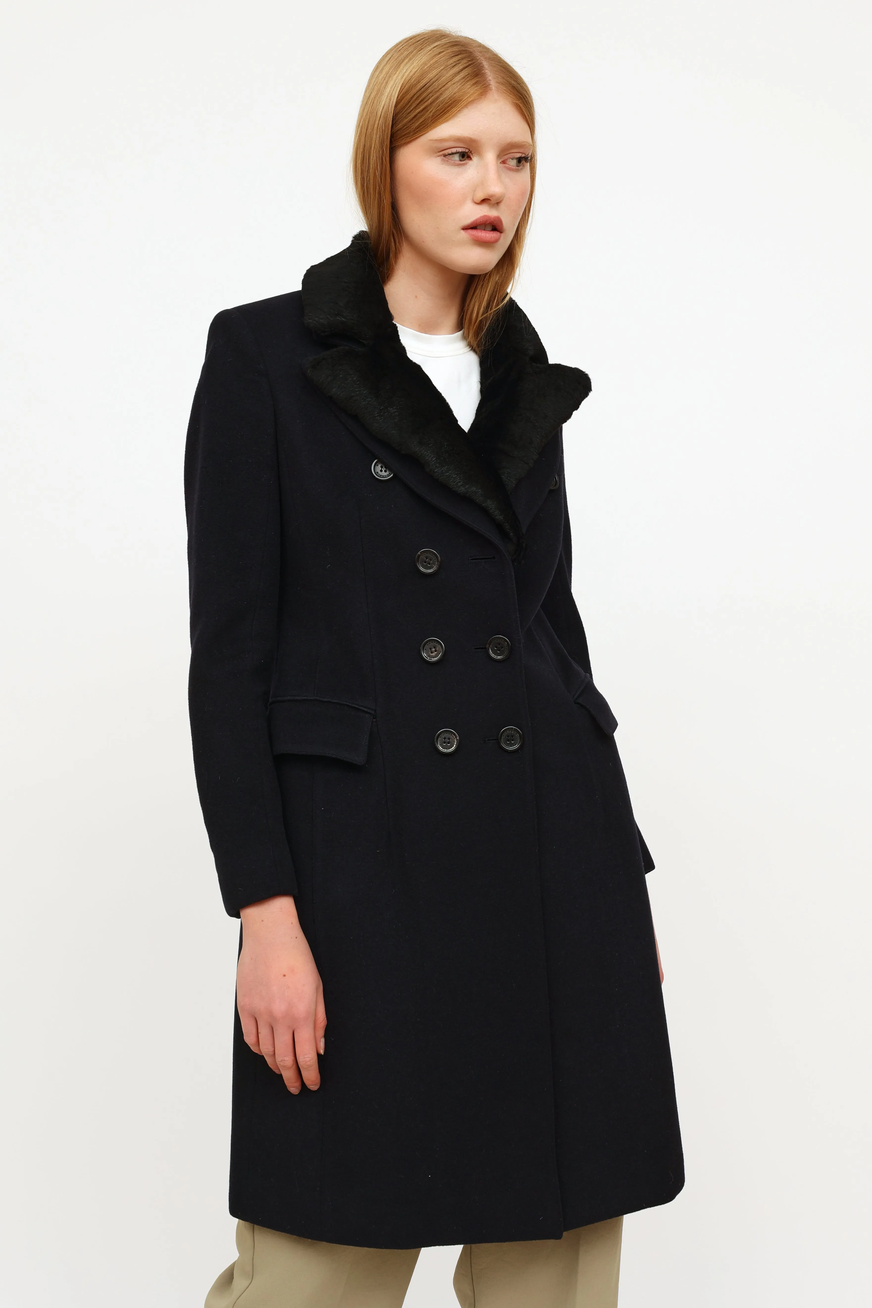 Navy Wool Cashmere Trench Coat