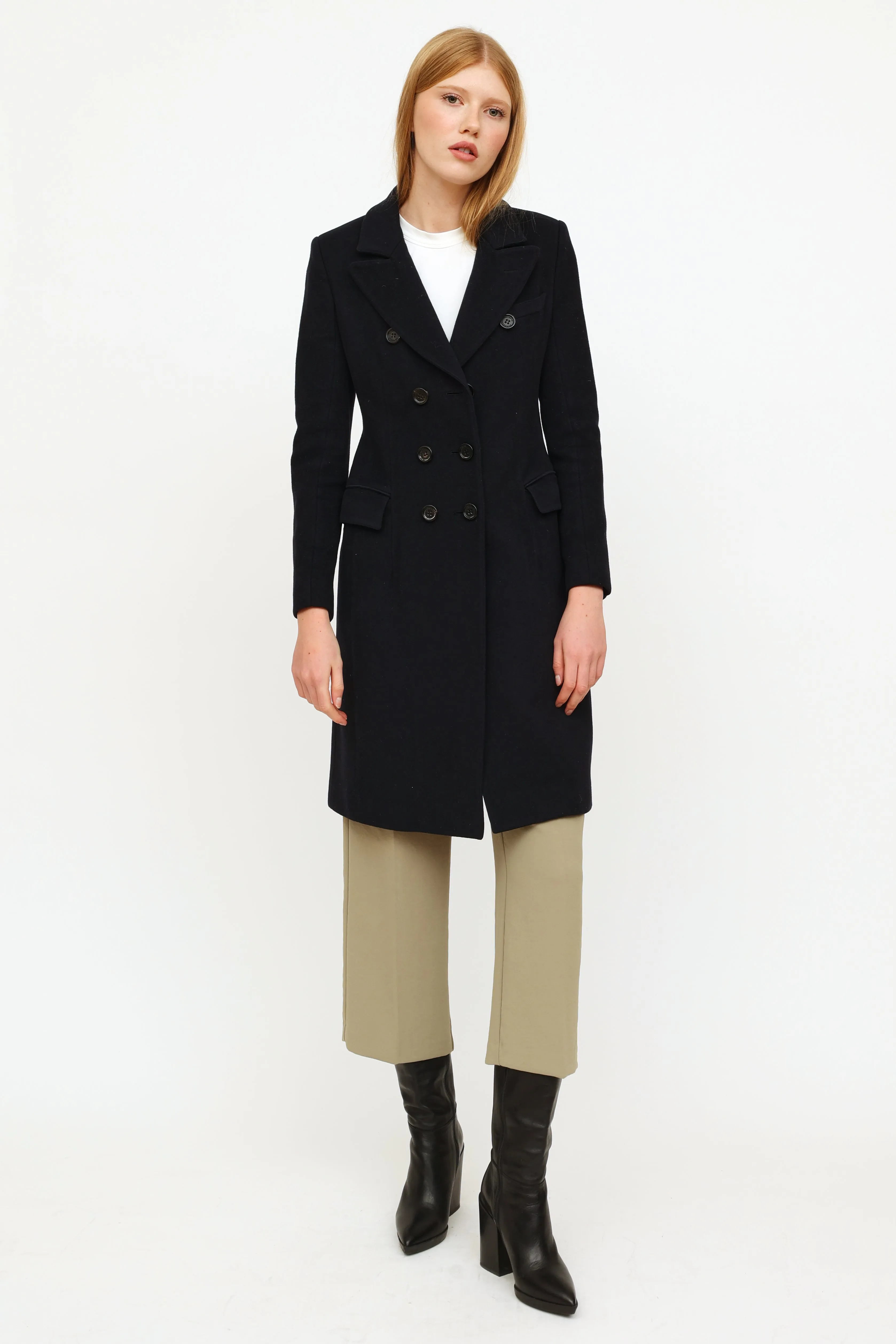 Navy Wool Cashmere Trench Coat