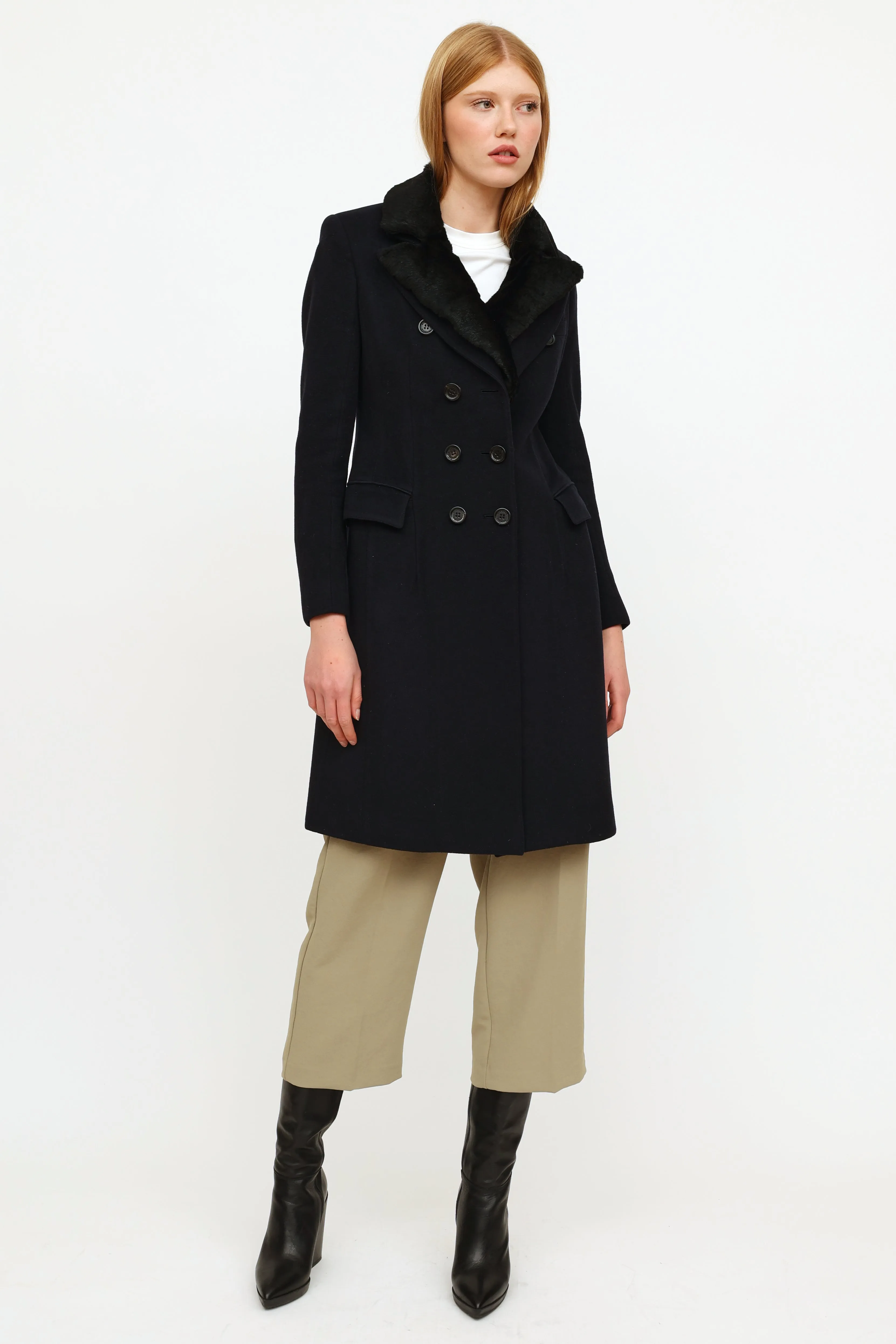 Navy Wool Cashmere Trench Coat