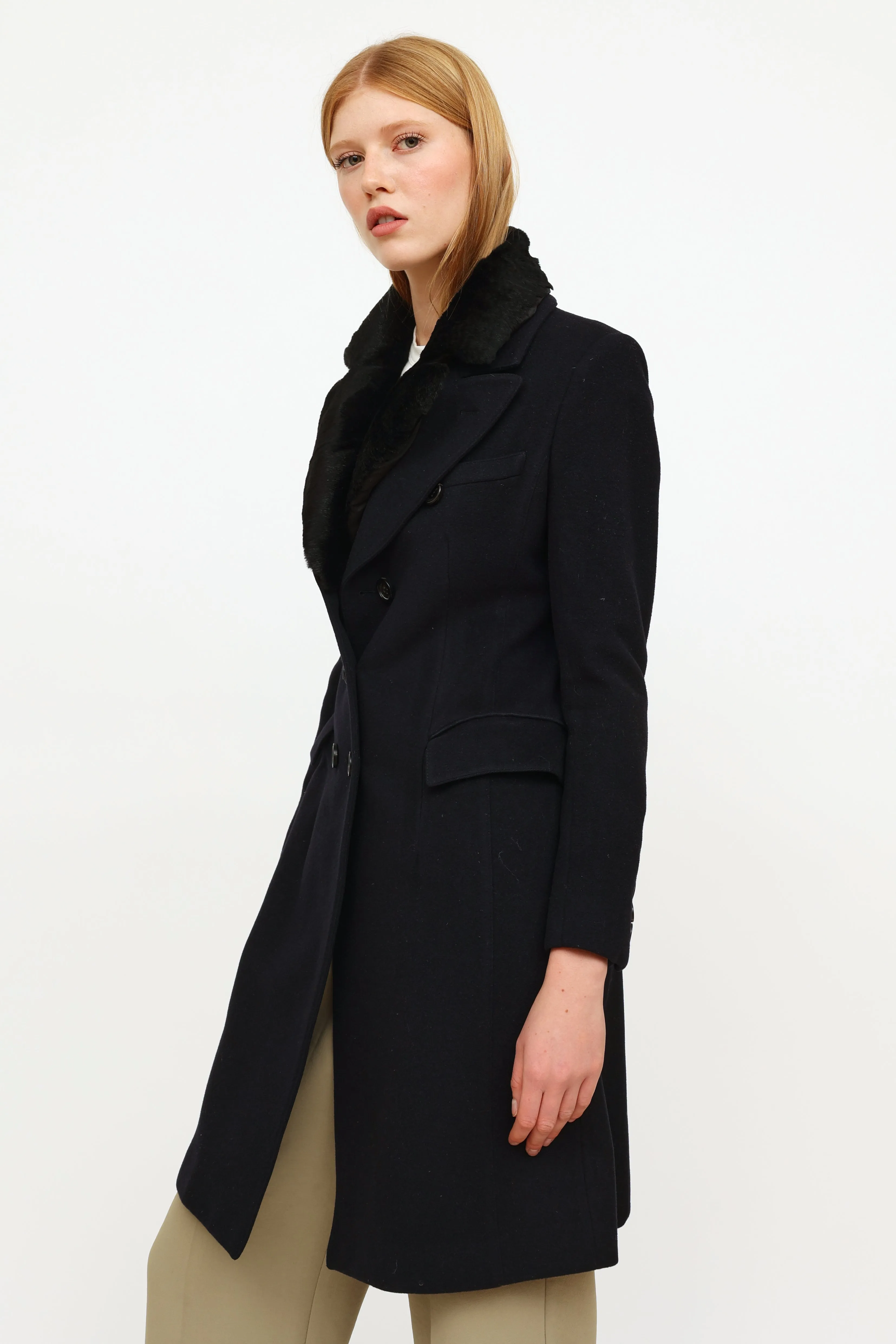 Navy Wool Cashmere Trench Coat