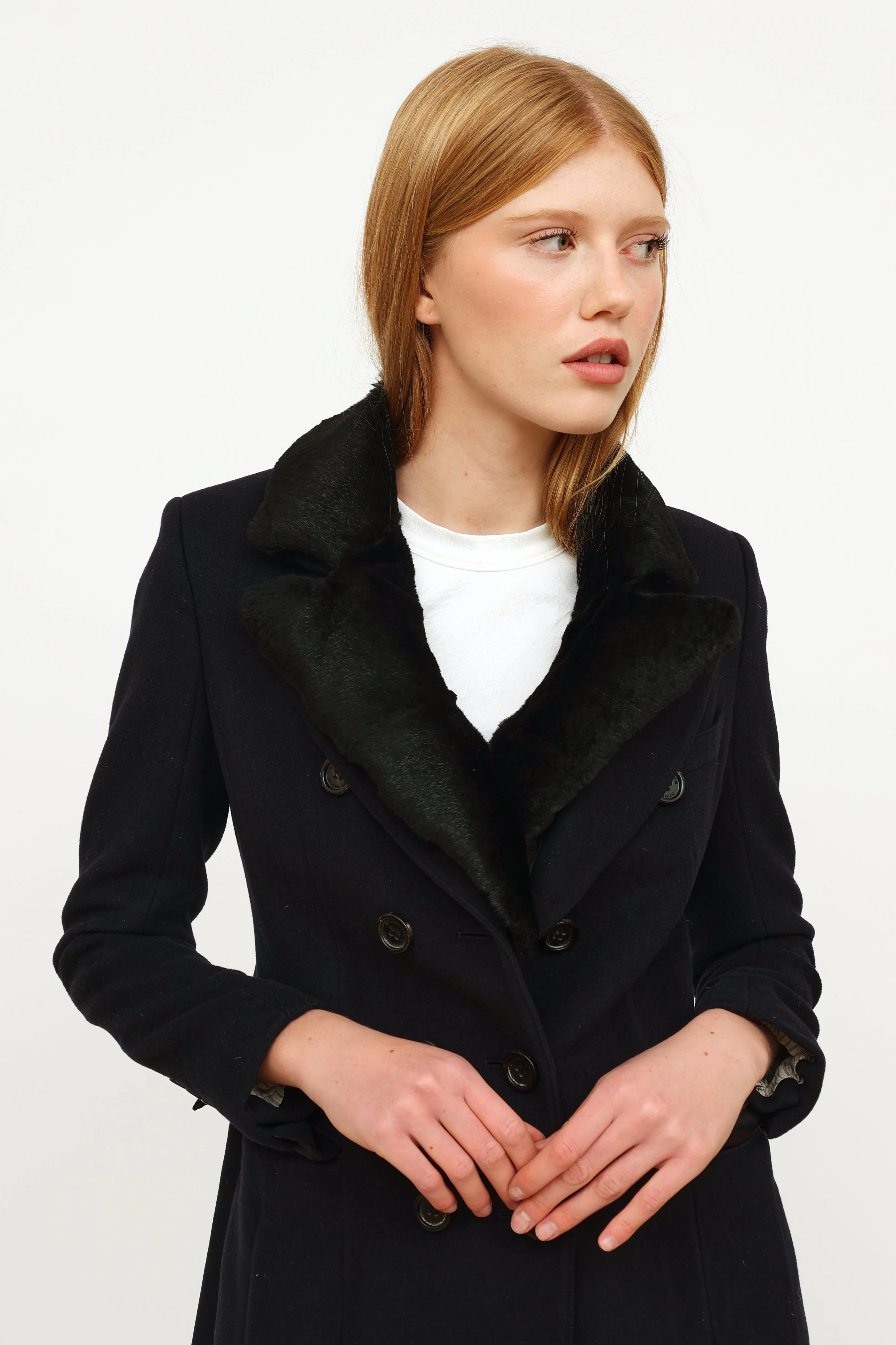 Navy Wool Cashmere Trench Coat