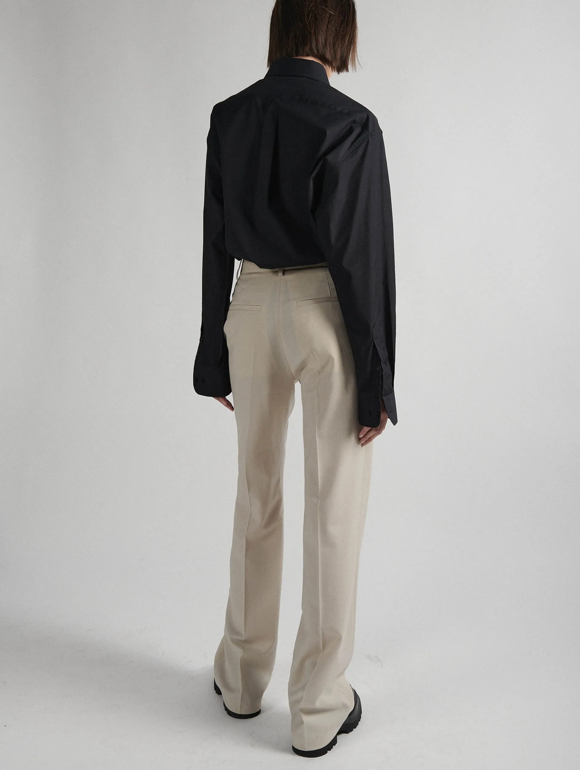 Off-white wool gabardine high-waisted trousers