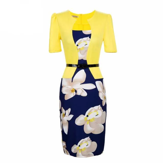 One Piece Floral Printed Elegant Business Formal Work Dress