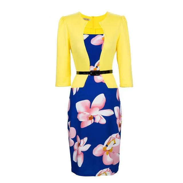 One Piece Floral Printed Elegant Business Formal Work Dress