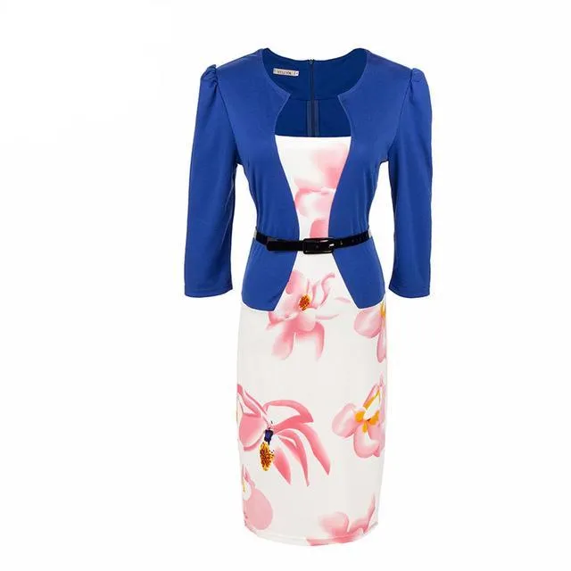 One Piece Floral Printed Elegant Business Formal Work Dress