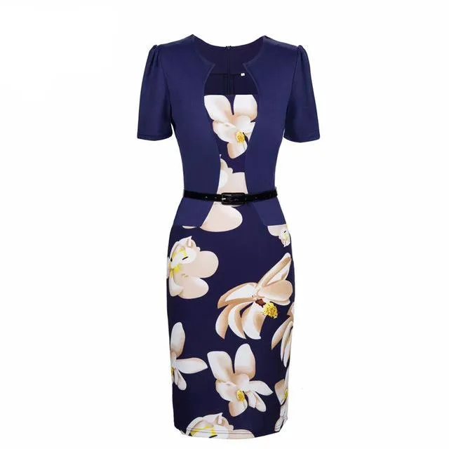 One Piece Floral Printed Elegant Business Formal Work Dress