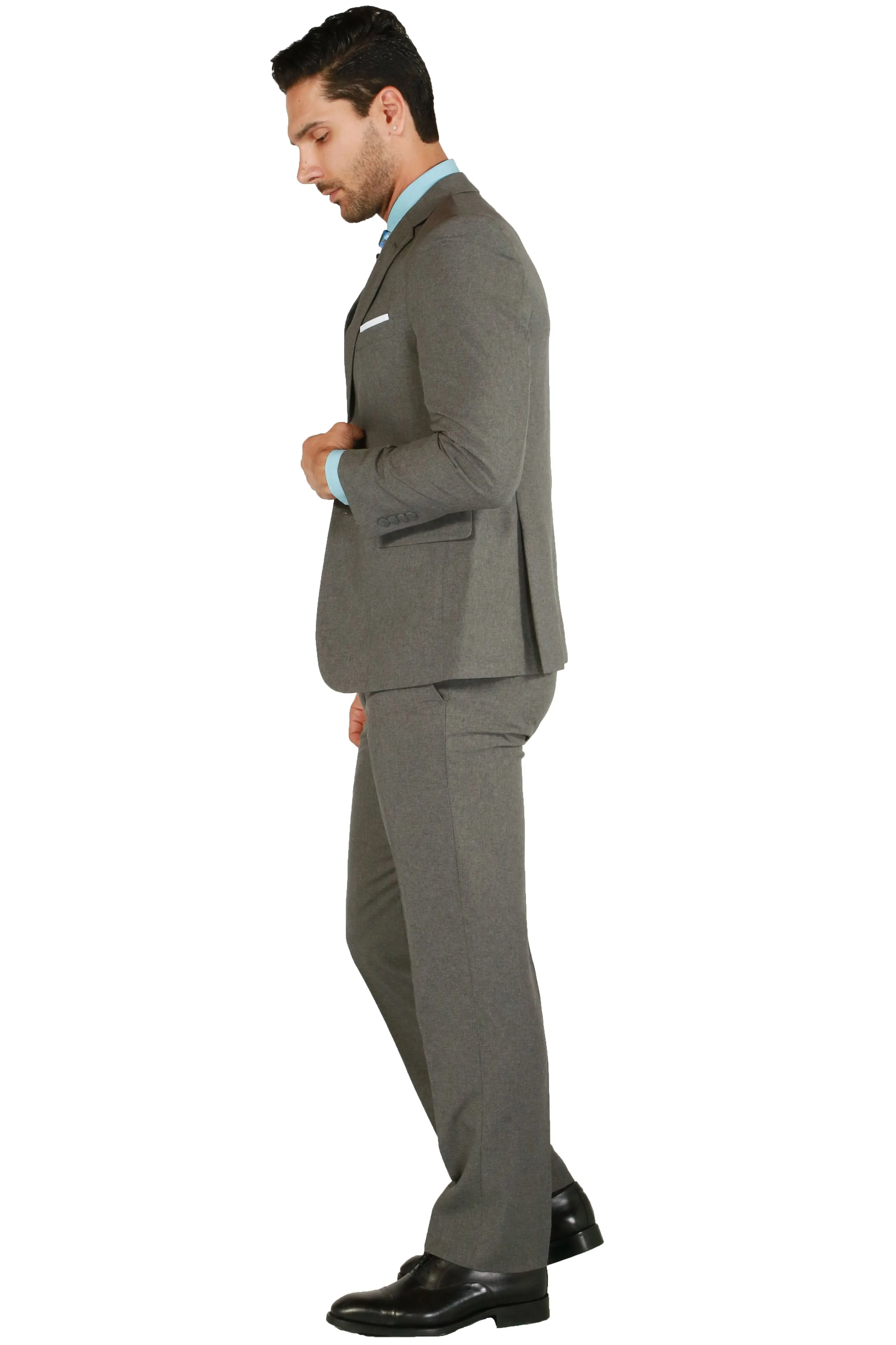 Paul Lorenzo 1969 Heather Grey Solid Slim Fit Suit (2-Piece Set)