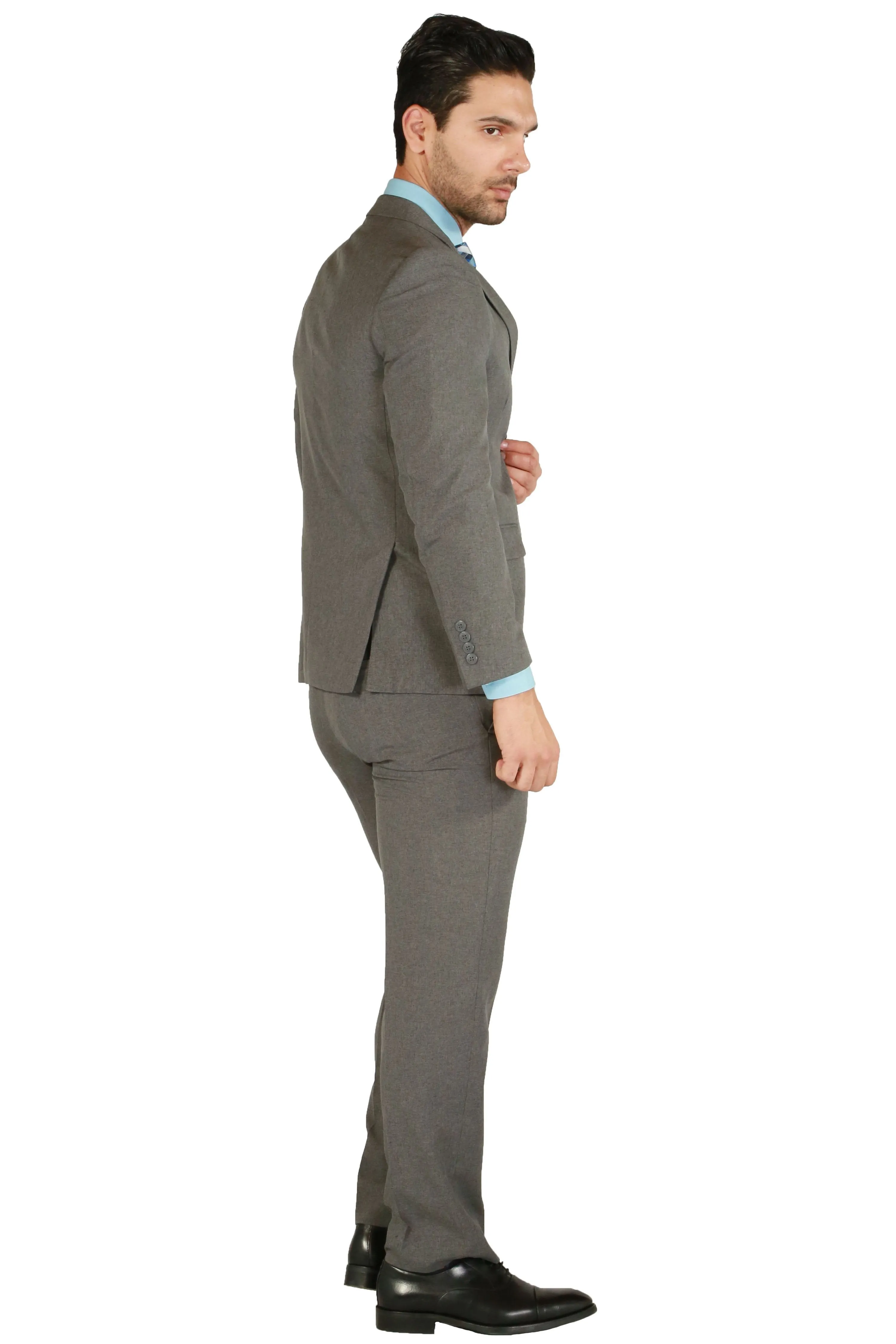 Paul Lorenzo 1969 Heather Grey Solid Slim Fit Suit (2-Piece Set)