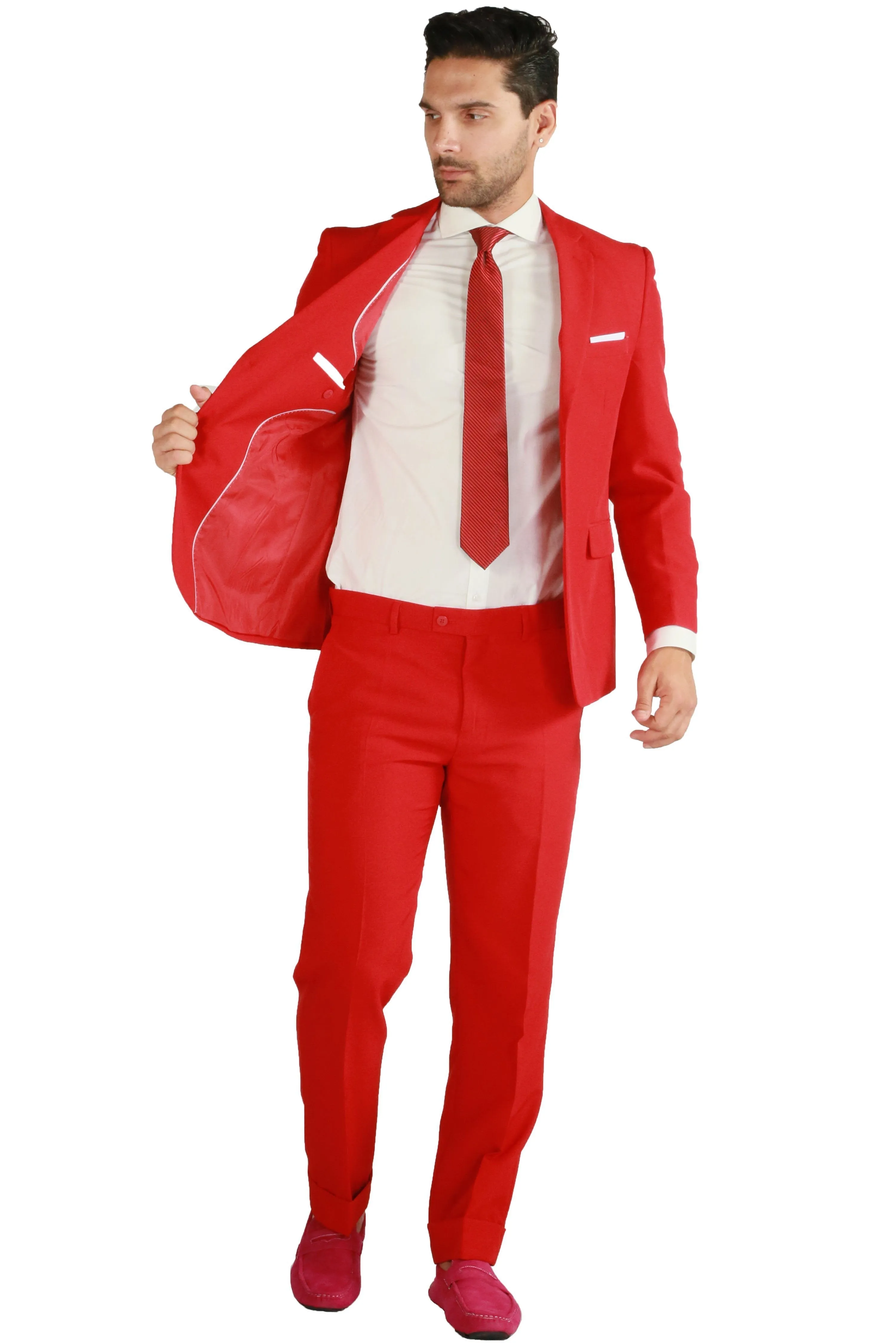 Paul Lorenzo 1969 Red Solid Slim Fit Suit (2-Piece Set)