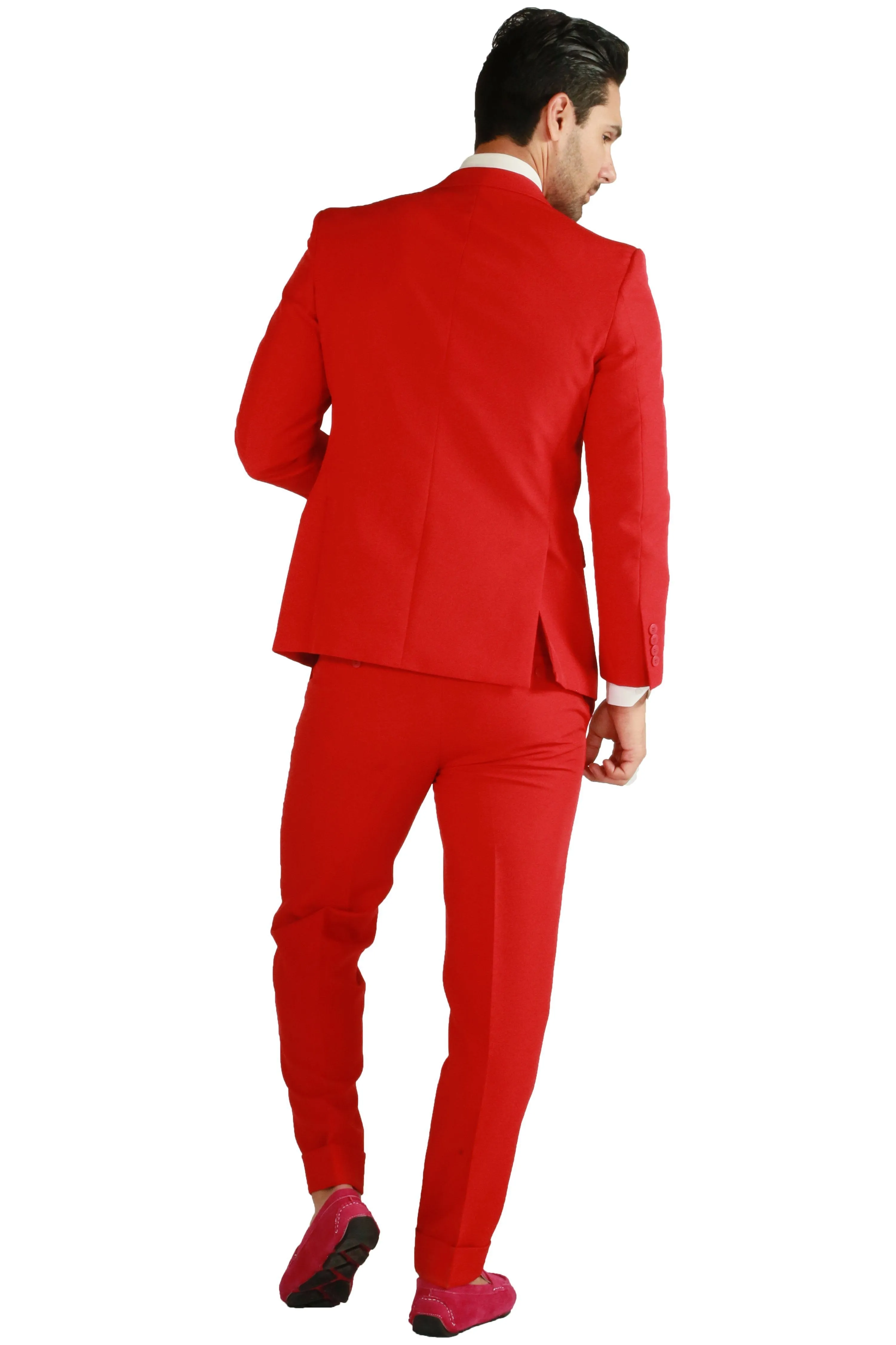 Paul Lorenzo 1969 Red Solid Slim Fit Suit (2-Piece Set)