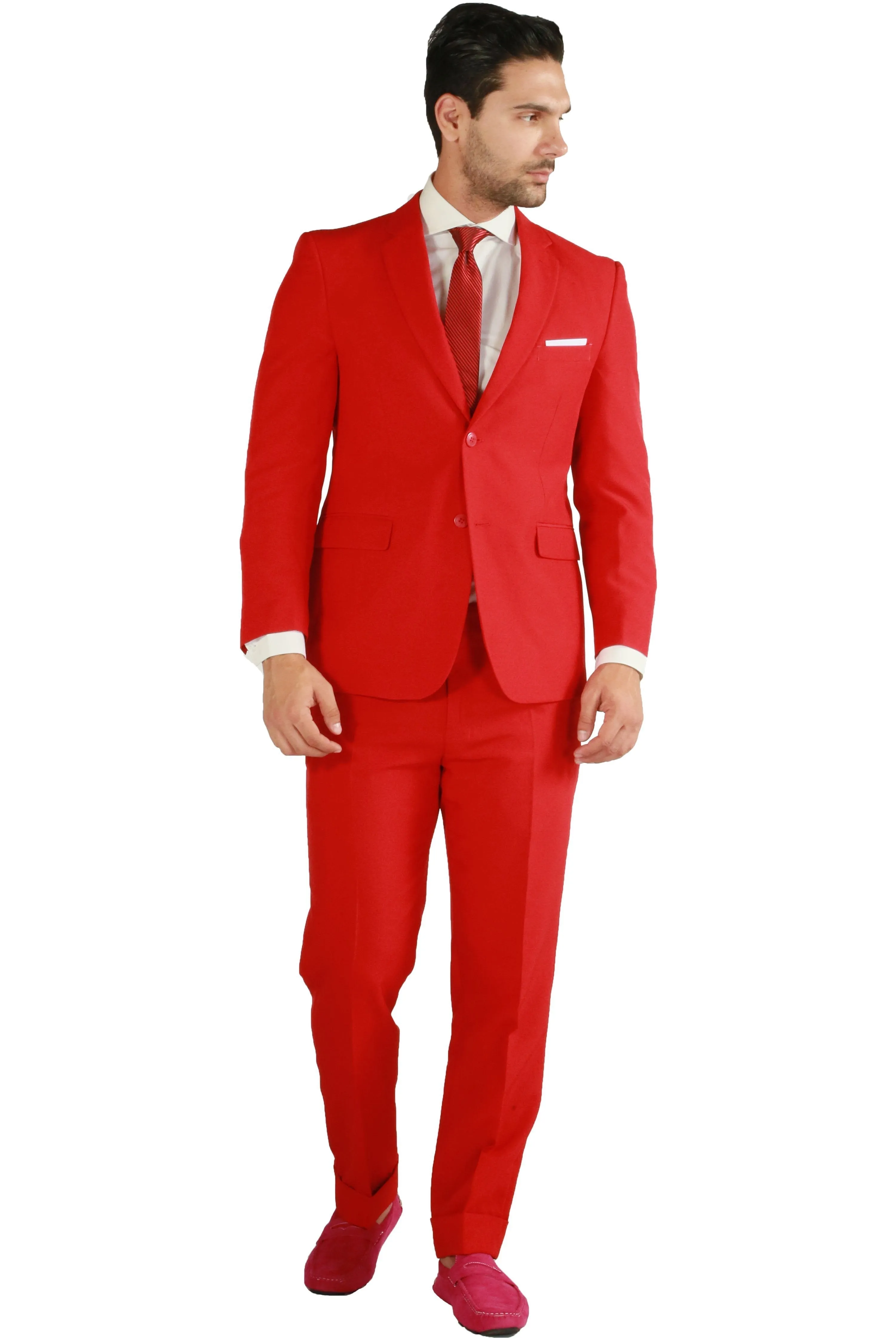 Paul Lorenzo 1969 Red Solid Slim Fit Suit (2-Piece Set)