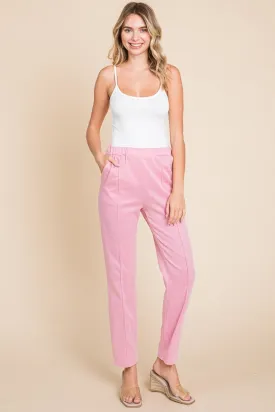 Pin Tuck Detail Slim Pants - Pink