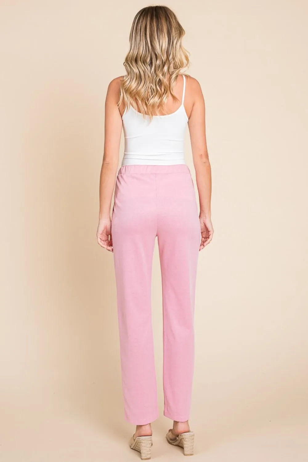 Pin Tuck Detail Slim Pants - Pink