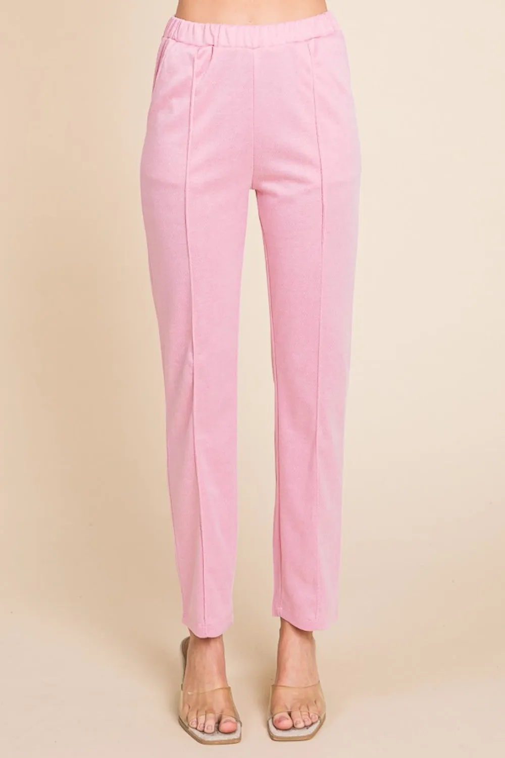 Pin Tuck Detail Slim Pants - Pink